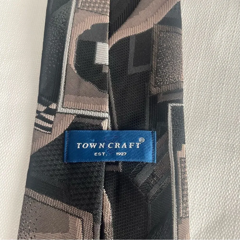 Vintage Towncraft Black Khaki Neutrals Necktie Tie